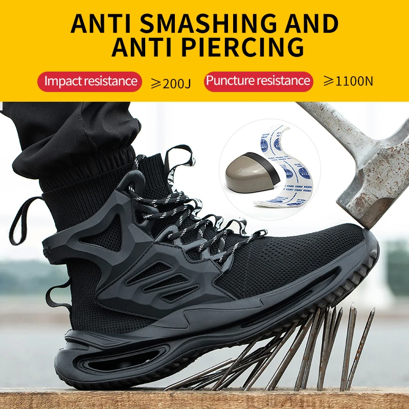 

Men's Steel Toe Safety Work Boots Smash-Proof Anti-Puncture Breathable Upper Lightweight Industrial Shoes for Spring Outdoor