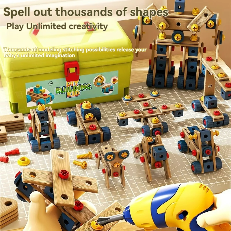 Fai finta di giocare Kit di strumenti di riparazione Cassetta degli attrezzi per bambini con trapano elettrico Sega Cacciavite Chiave Martello Smontare giocattoli educativi