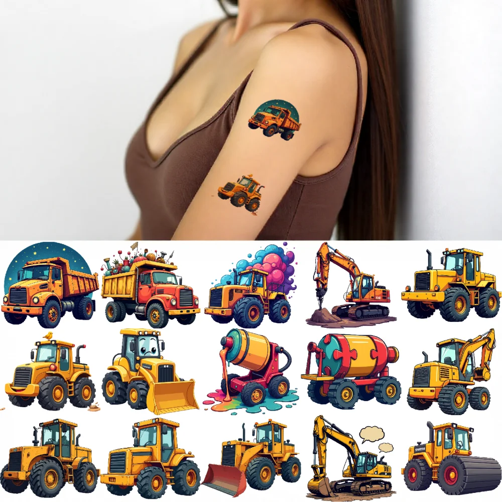 

28 шт., временные татуировки, наклейки на транспортные средства, мультяшные строительные наклейки, временные татуировки, наклейки для щек, девочек, плеч