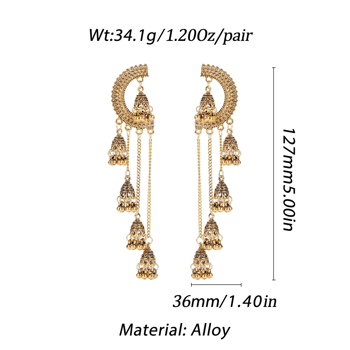 Ethnic Geometry Alloy Long Tassel Earrings Indian Jewelry Women Oxidized Vintage Antique Bell Earrings Kolczyki