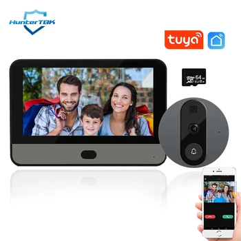 1080P Wireless Video Doorbell WiFi Tuya Smart Home Doorbell Peephole Camera with Screen APP for Security PIR Motion Detection