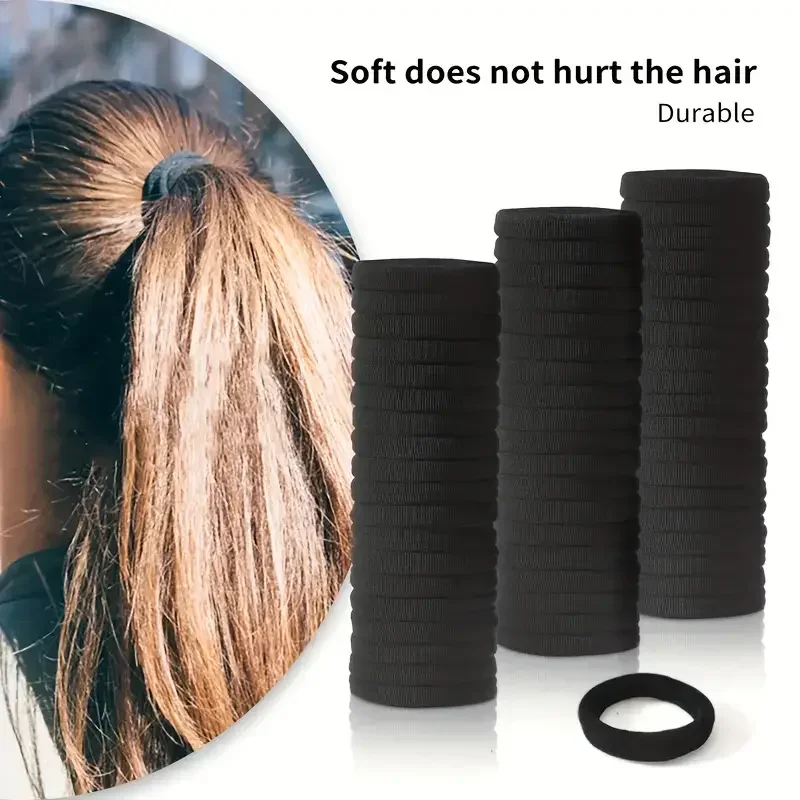 Bandas de cabelo básicas pretas para mulheres e meninas, cordas elásticas altas, scrunchies, laços bandana, suportes de rabo de cavalo simples, acessórios, 2-5cm