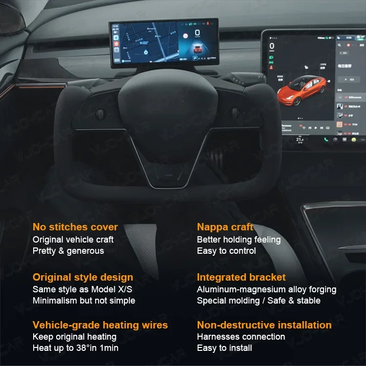 عجلة قيادة جلدية جديدة للسباق الرياضي Yoke2.0 مناسبة لملحقات تسلا موديل Y موديل 3 تعديل السيارة للحفاظ على الأصل