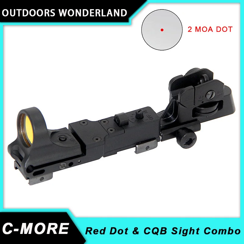 Tactical C-MORE Red Dot Sight Railway Reflex Sights with Click Switch 2 MOA Dot Optics with CQB Rear Sight Fit Picatinny Rail