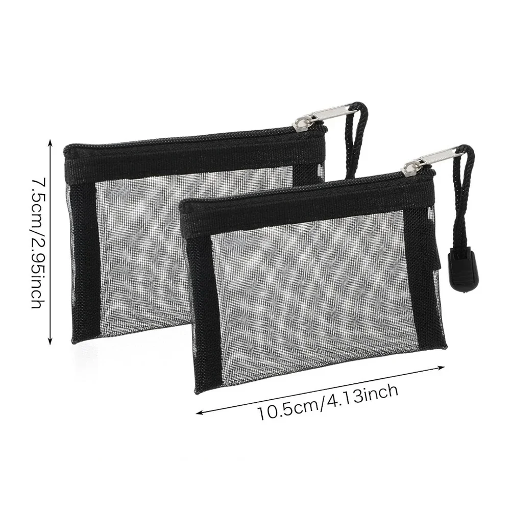 5PCS Portable Mesh Zipper Pouch Cosmetic Bag Set Nylon Clear Toiletry Organizer for Travel Work School Black Package