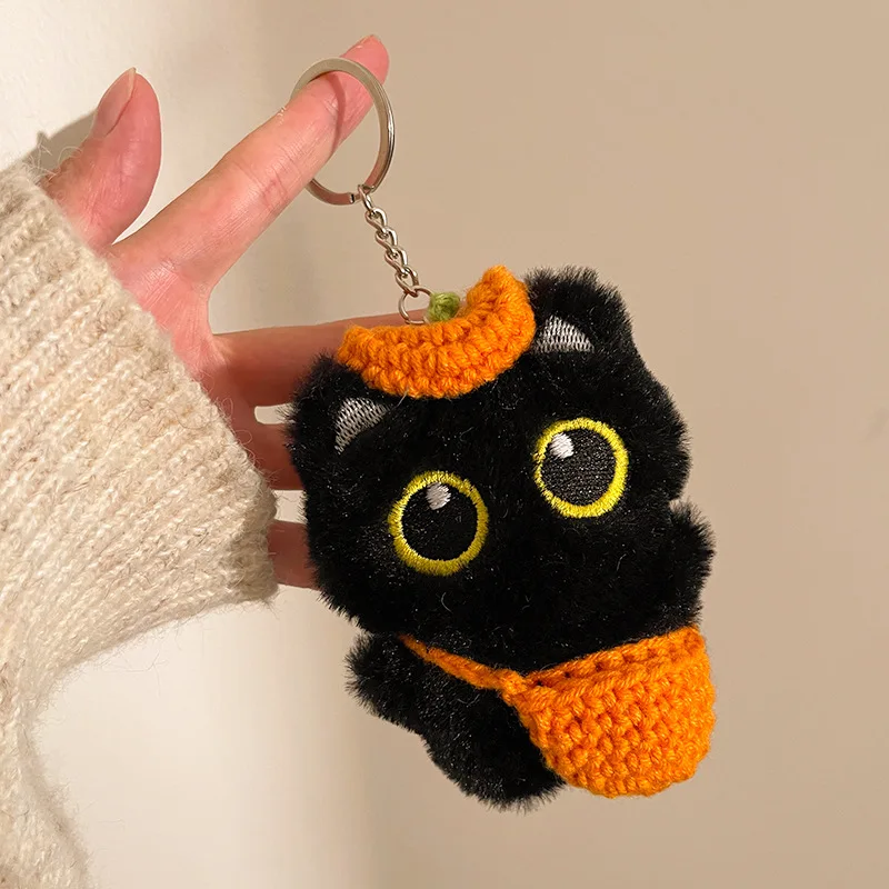 Mignon en peluche petit chat noir poupée sac pendentif fille coeur polyvalent pendentif sac à dos porte-clés pendentif boutique