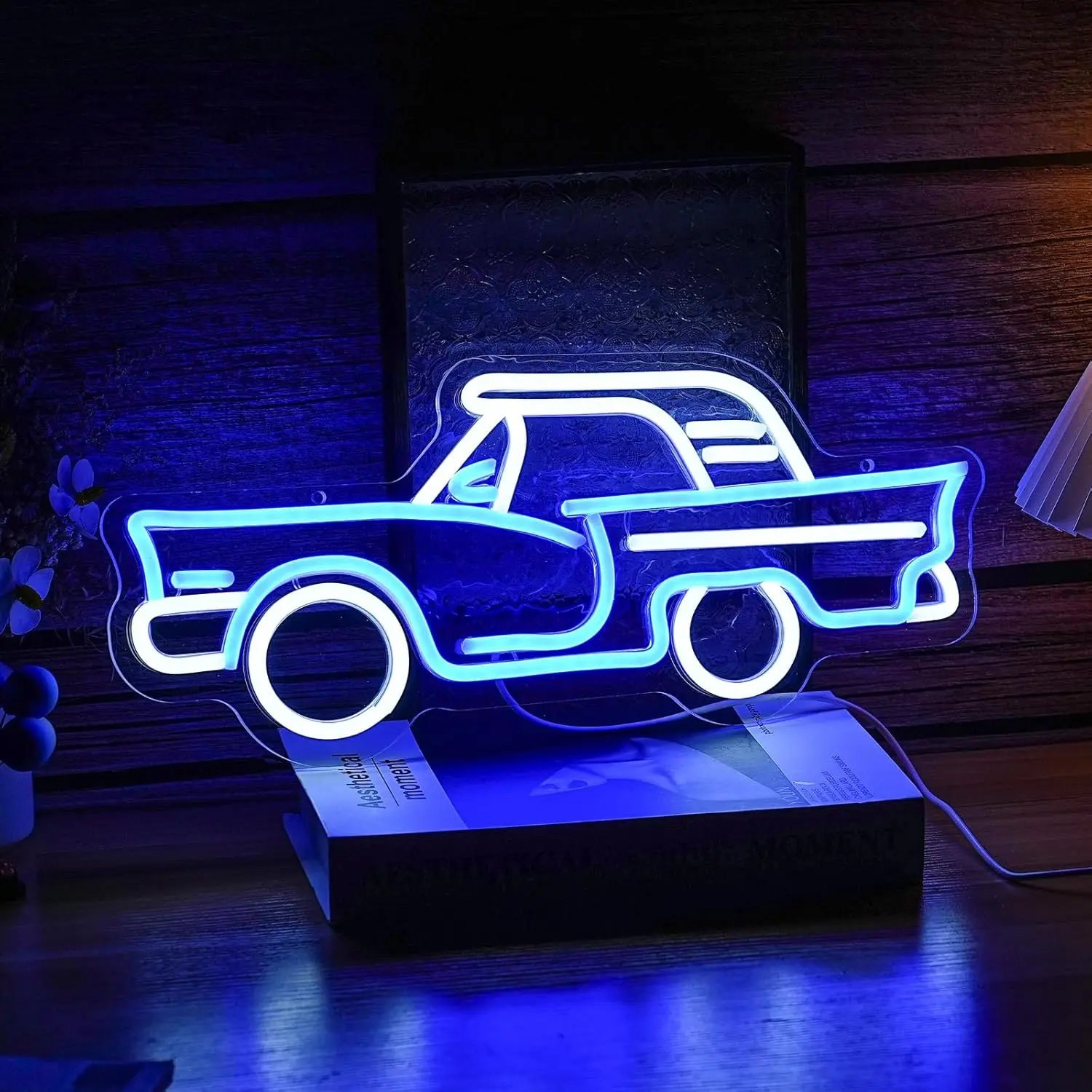 Car LED Neon Sign Golden Yellow White Switch Bedroom Salon Bar Gym Garage Carpark Decor Retro 5/12V USB Powered with Dimmable