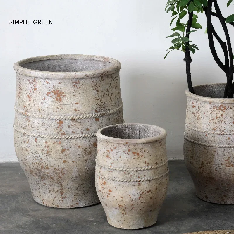 Living room floor-to-ceiling southern French flower pot large diameter fortune tree island spring flower green plant retro advan
