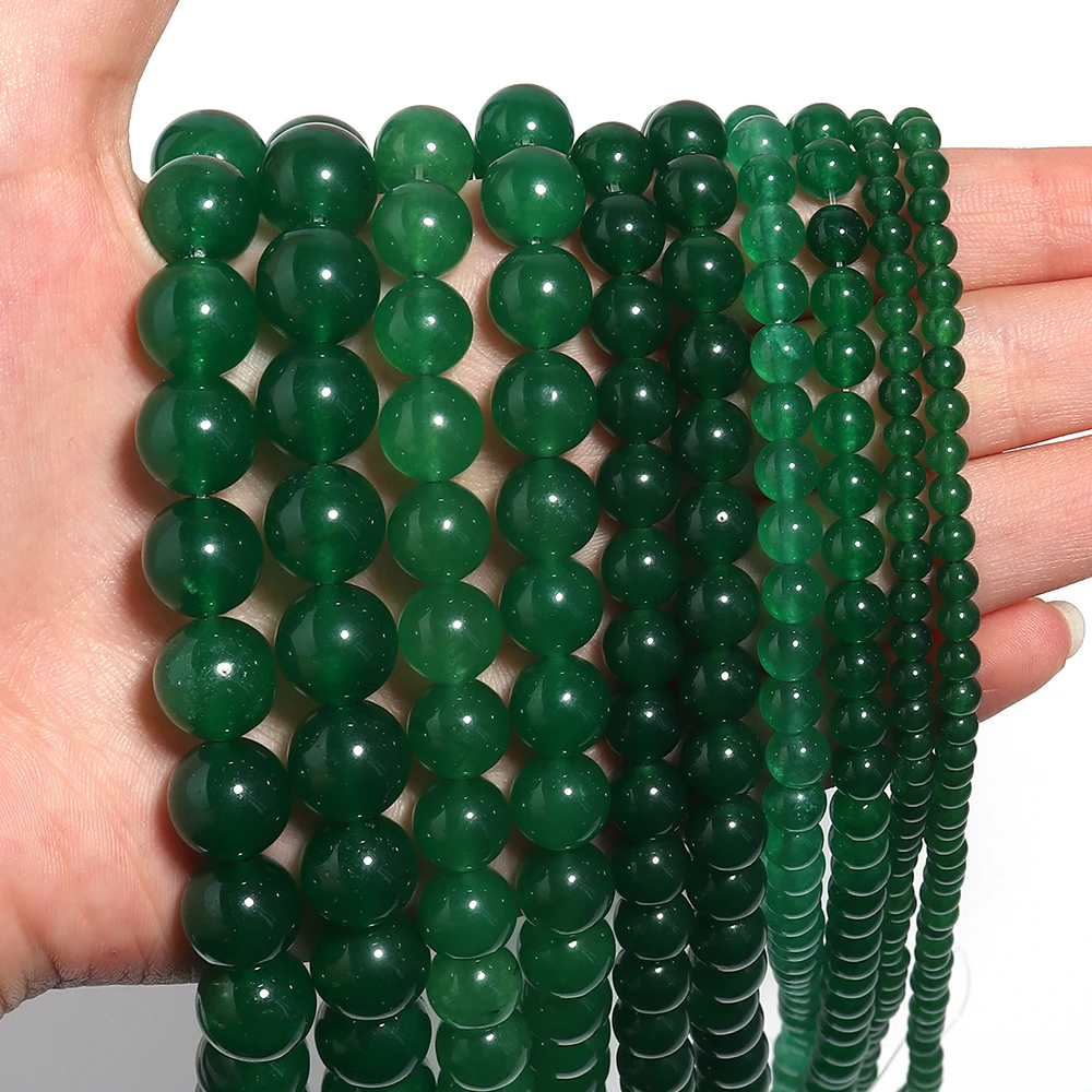 Dark Green Natural Chalcedony Stone Beads Loose Gemstone Beads DIY Bracelet Charms Handmade Jewelry Making Accessories 4-12mm