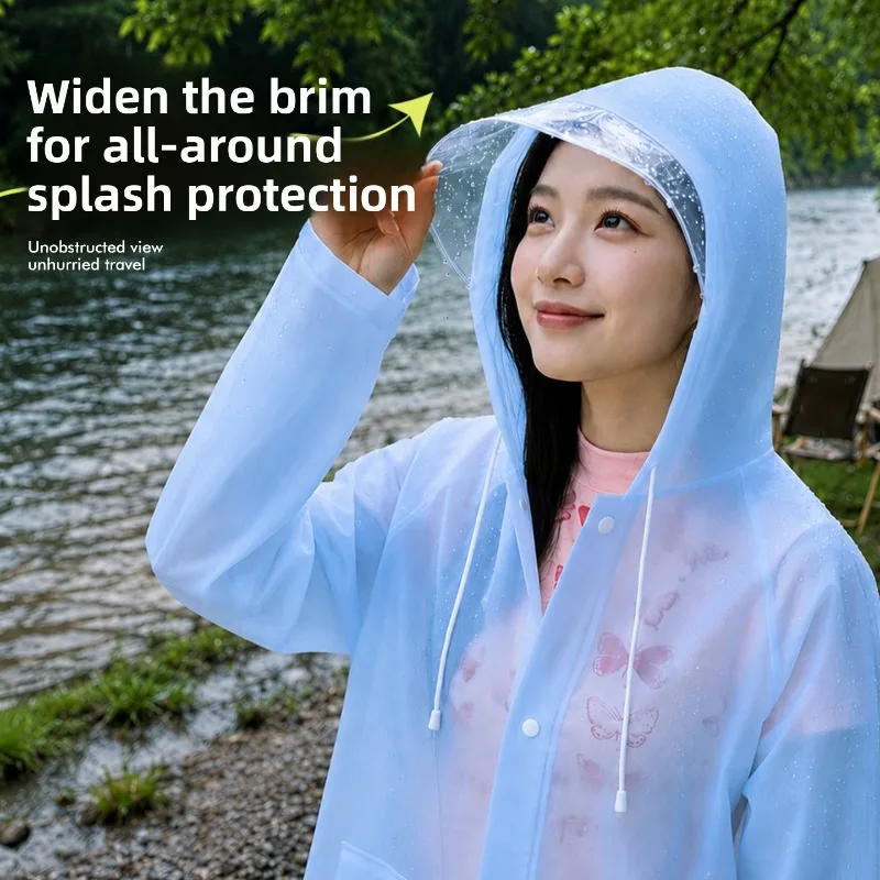 Adult Long EVA Raincoat Thickened Durable Wear Resistant Single Pocket Outdoor Hiking Rainstorm Proof Reusable Waterproof Poncho