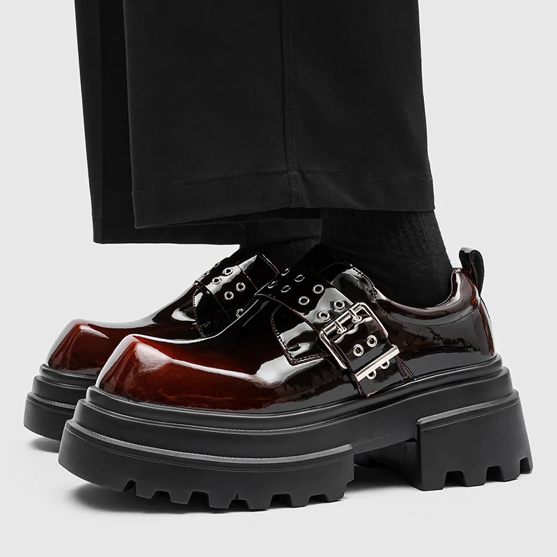 

Мужские повседневные туфли из лакированной кожи для ночных клубов, дизайнерские кроссовки на платформе с квадратным носком, молодежная обувь для джентльменов