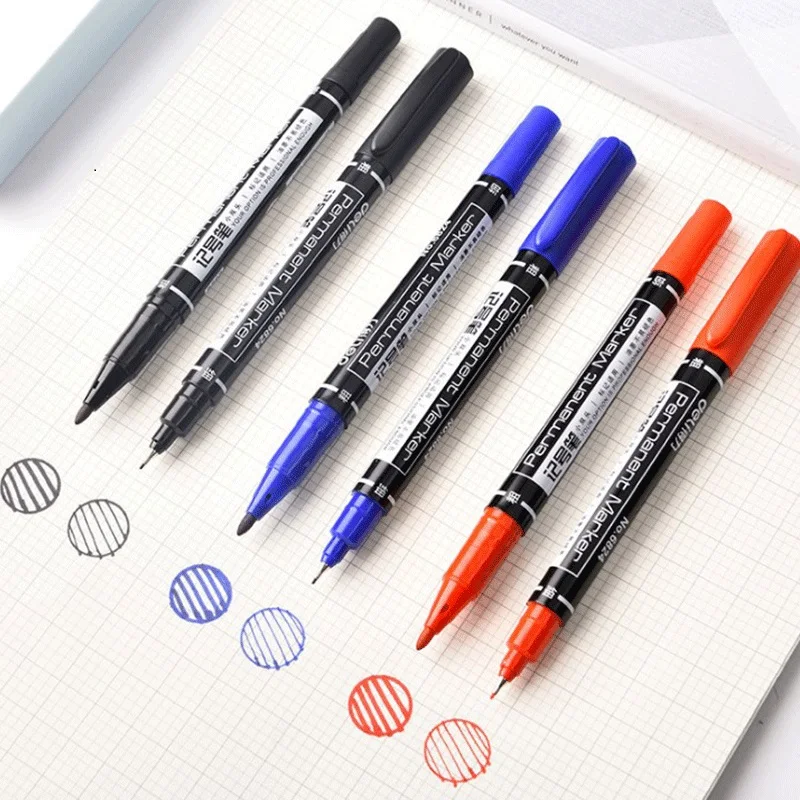 180Pcs Permanent Markers Dual Tip Pen 0.5mm/1mm Black Blue Red Water Proof Fast Dry Office Stationery Permanent Sign Marker Pens