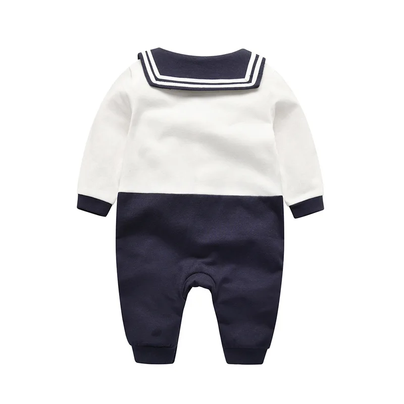 Baby Spring Autumn Long Sleeved Jumpsuit Cotton Spliced Newborn Girls Crawling Suit Navy Style Infant Girls Bodysuit