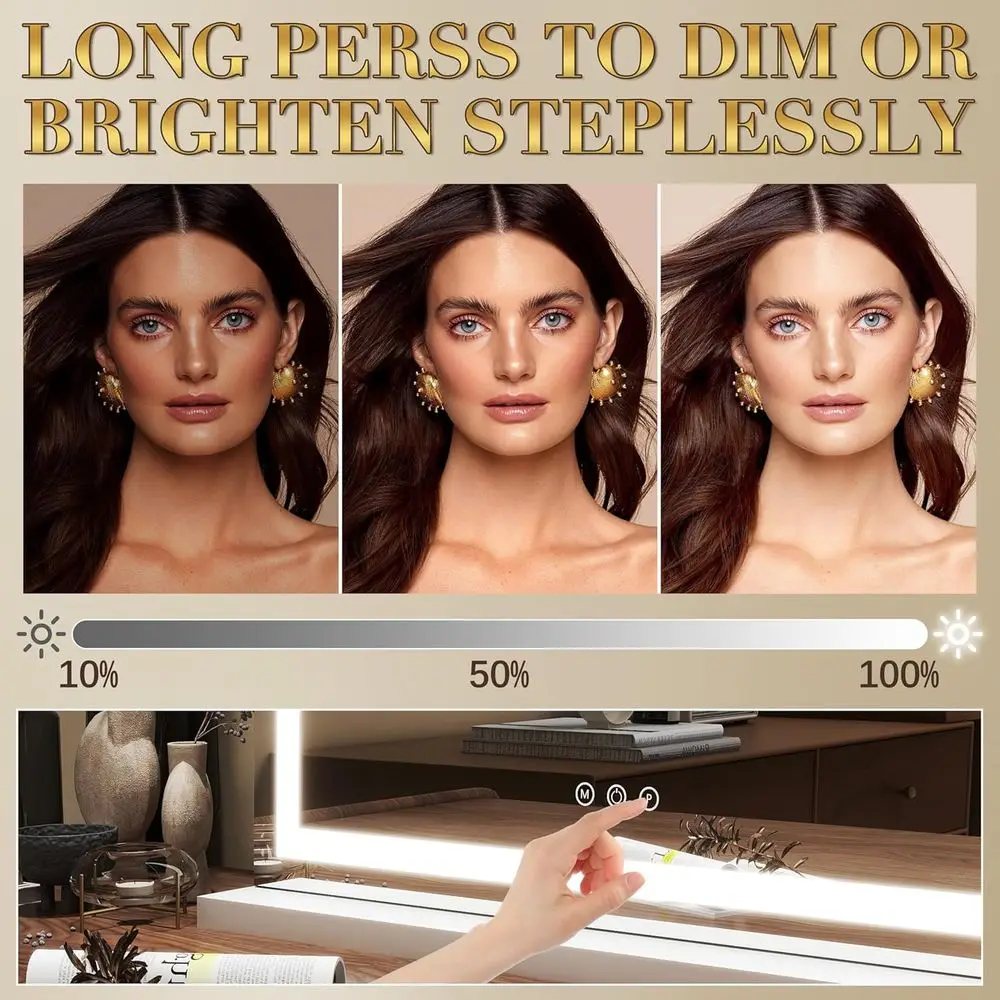 مرآة زينة LED مقاس 18 × 23 بوصة مع تحكم باللمس، ضوء قابل للتعتيم بثلاثة ألوان للمكياج والخلع الملابس #4