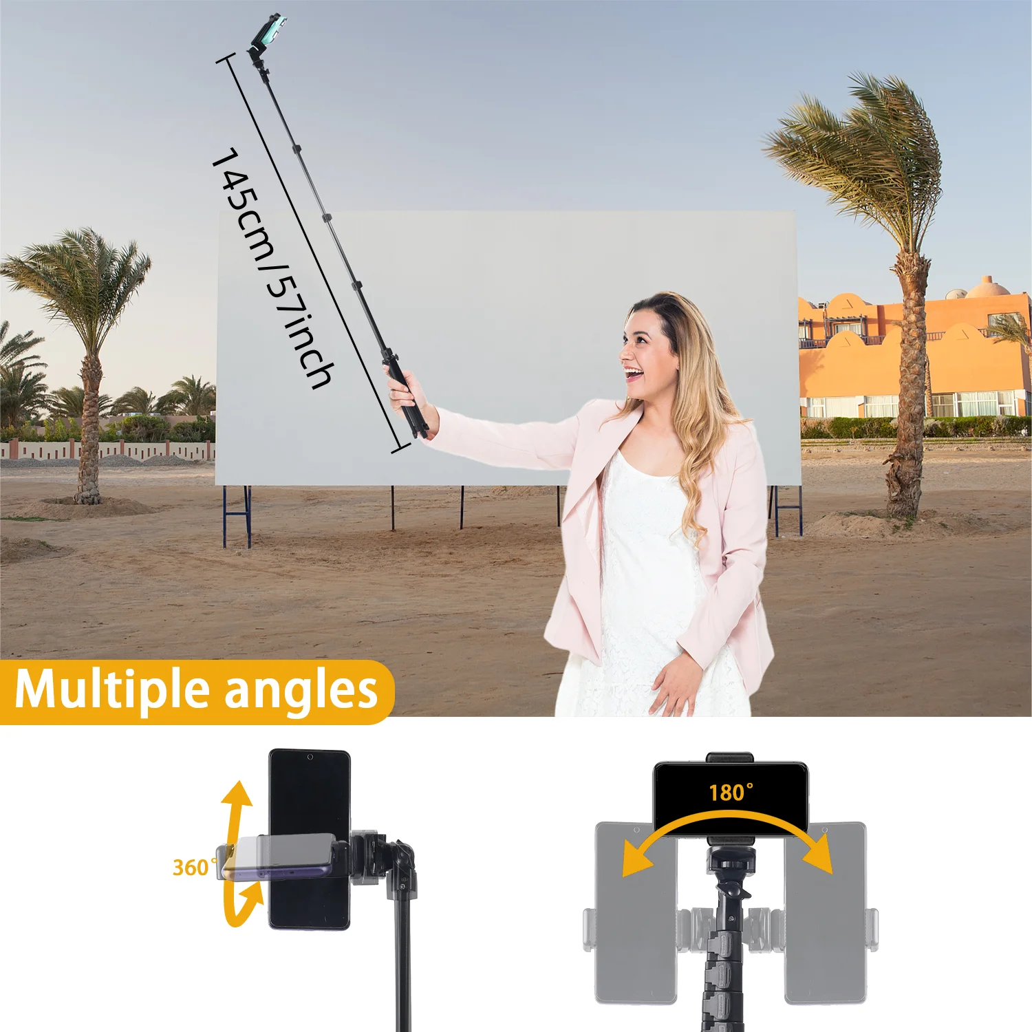 حامل ثلاثي متنقل قابل للتمديد 145 سم مع مشابك - ارتفاع قابل للتعديل مقاس 57.8 بوصة محمول ومتين للتصوير الخارجي #6