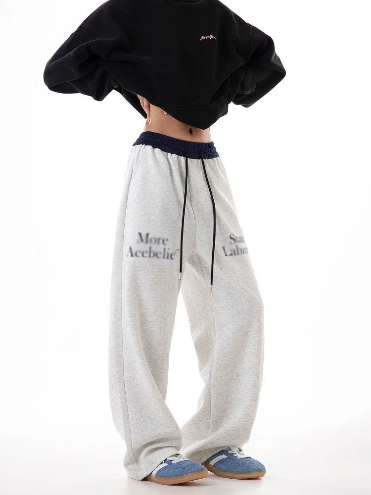 Pantaloni a gamba dritta hiphop retrò americani Pantaloni sportivi con coulisse da donna High Street Pantaloni casual larghi a gamba larga stile coreano unisex