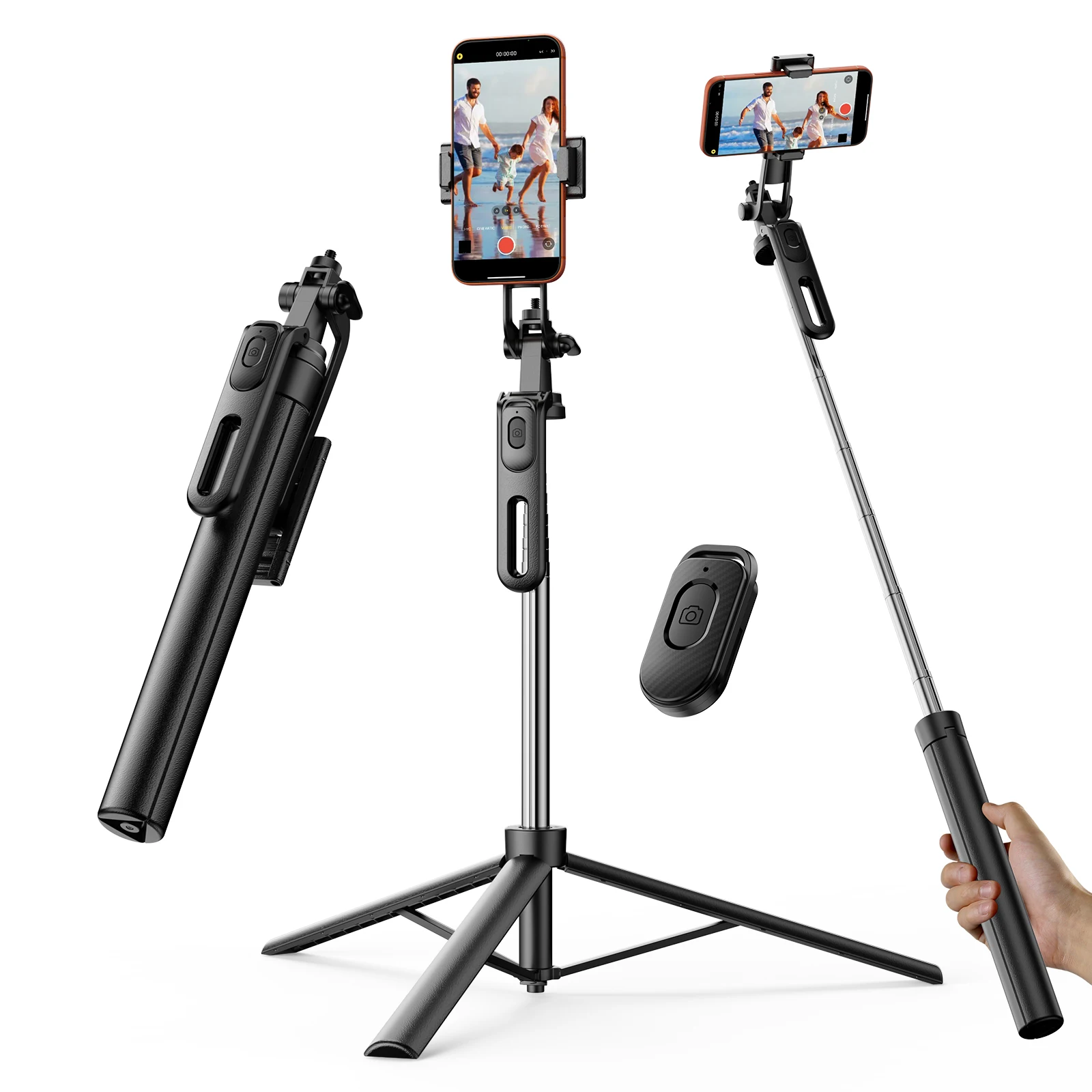 Tragbarer Selfie-Stick Kamerastativ Handyhalterung 360° °   Drehbarer Ständer mit abnehmbarer Bluetooth-Fernbedienung und 1/4-Zoll-Schraube für Vlog-Aufnahmen