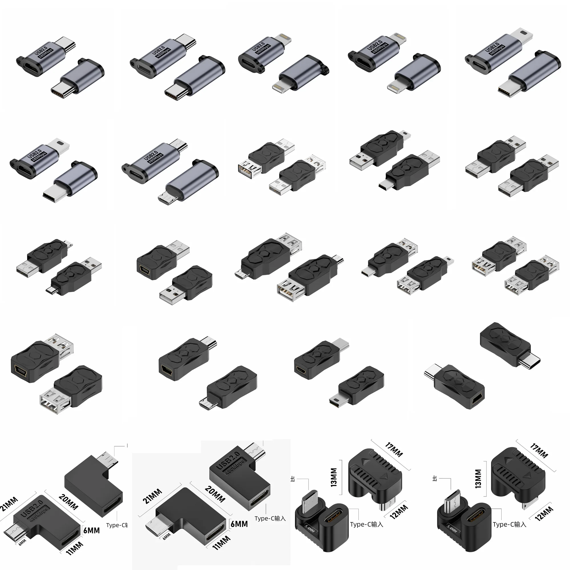 1pcs USB Type C Female To Micro Mini USB Male U Adapter Connector 8 Pin Fast Charging Micro USB Fast Date Charger Adapter