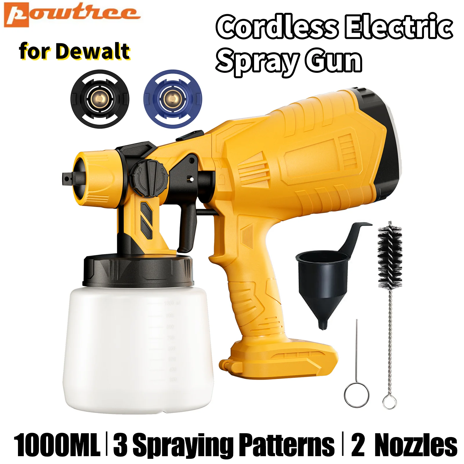 for Dewalt Electric Spray Gun 18V 20V Battery Coating Airbrush 800ML Paint Sprayer High Power with 2 Nozzles for Car Furniture