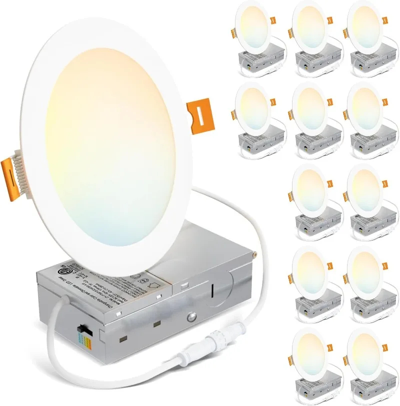 

12 Pack LED Recessed Lighting 6 Inch with Junction Box, 5CCT Dimmable LED Downlight,13W Ultra-Thin Modern Led Ceiling Light