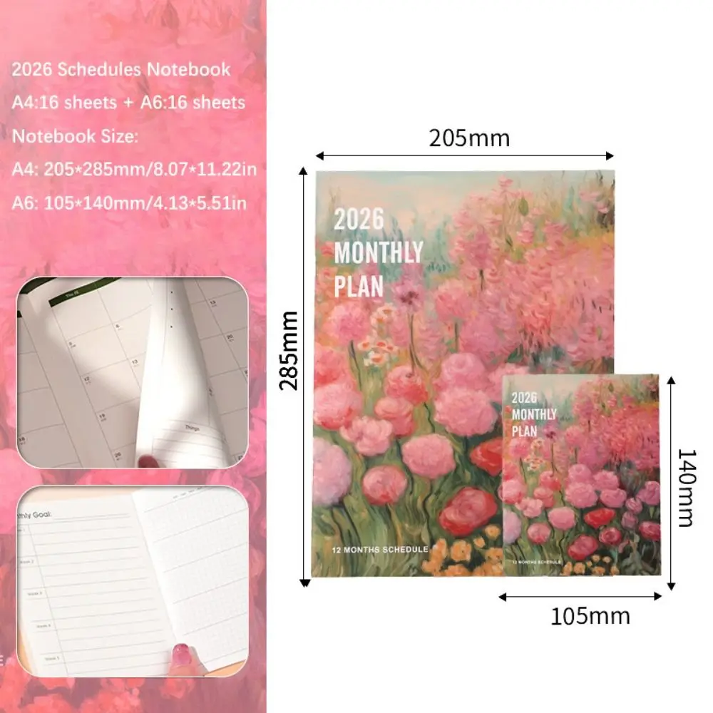 2Pcs/Set A4/A6 2026 Schedules Notebook Learning Plan Work Efficiency Planner Notebook Life Check-in 2026 Calendar Planner School