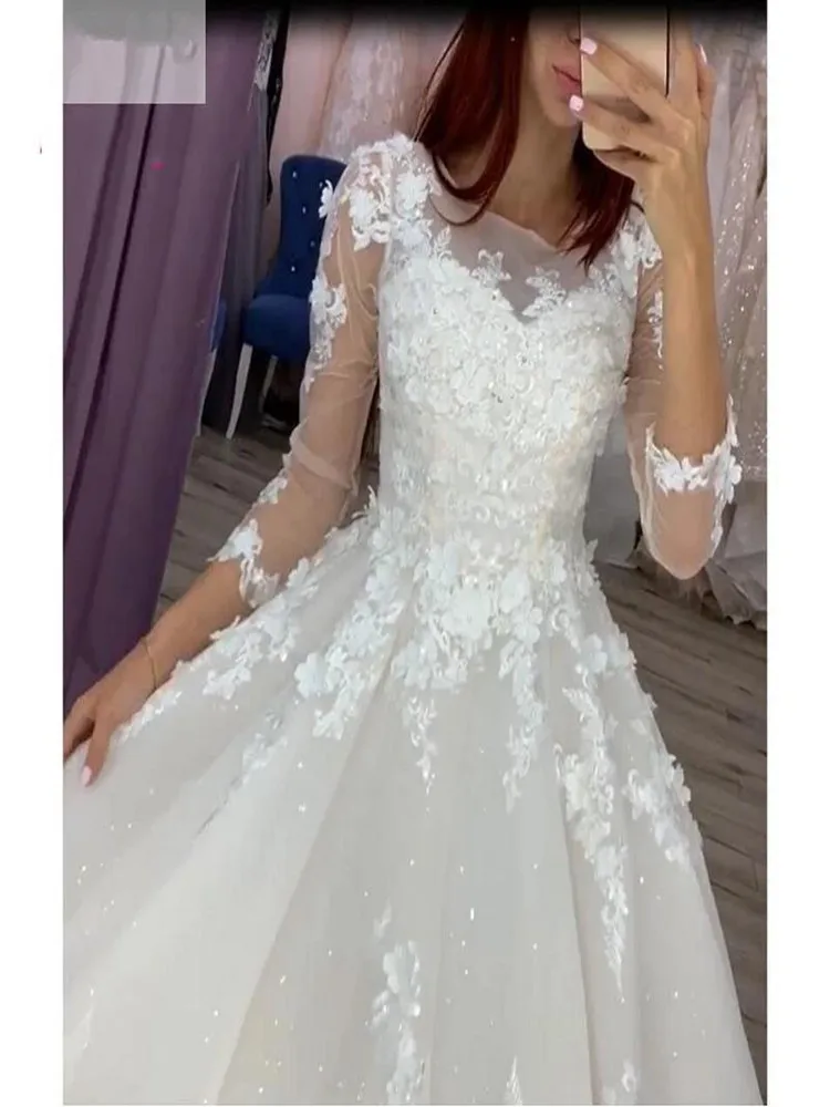 Robe de Mariée en Dentelle Personnalisée, Tenue de Bal, Manches 2025, avec lèvent, pour Patients, Luxe, 3/4