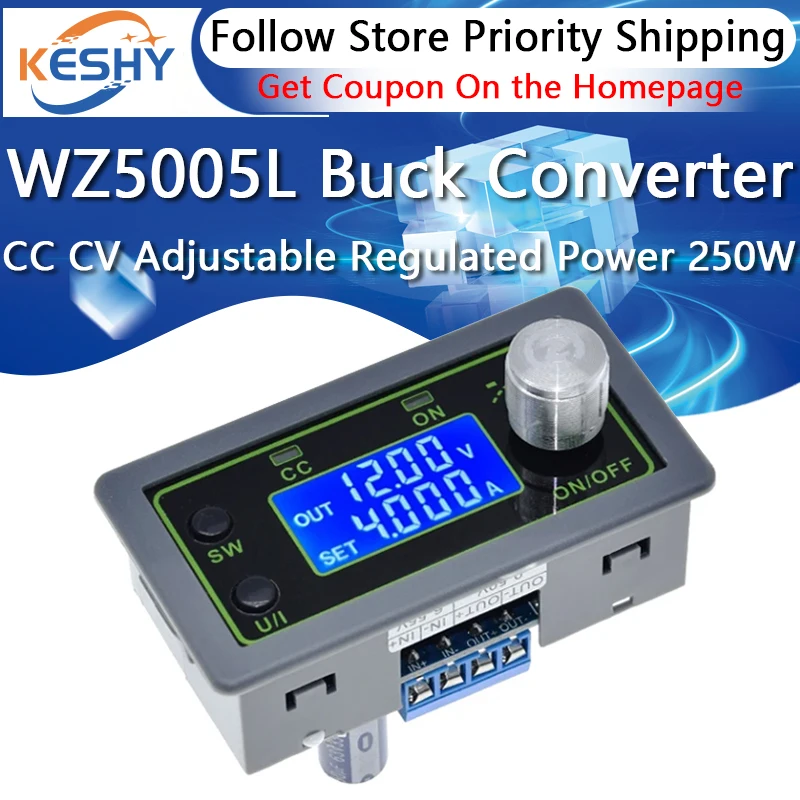 

WZ5005L DC DC Buck Converter CC CV Power Module 50V 5A 250W Adjustable Regulated power supply 5V 12V 24V step-down