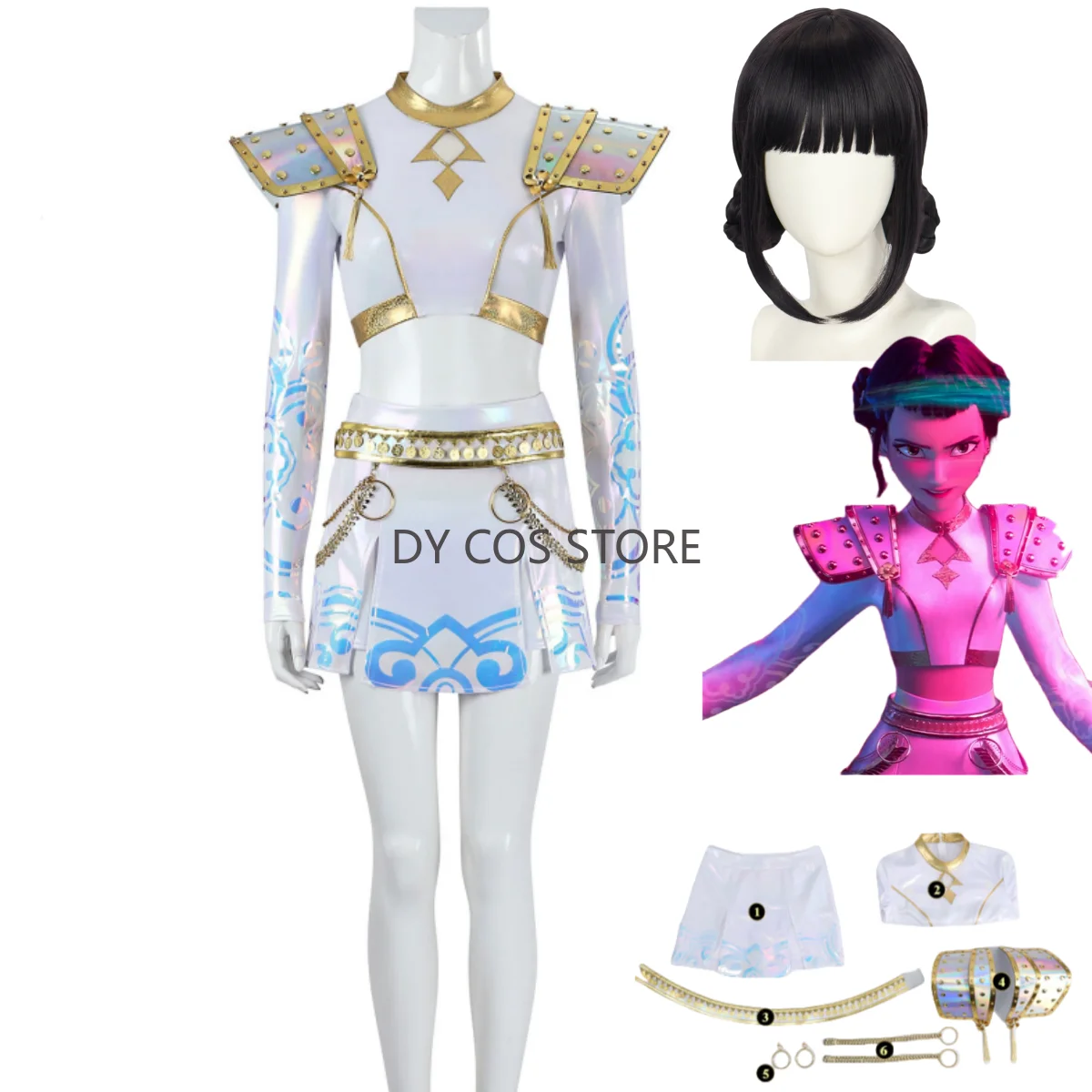 

Anime Movies K-Pop: Demon Hunters Zoey Cosplay Costume KPop HUNTR/X White Skirt Wig Woman Sexy Masquerade Carnival Suit
