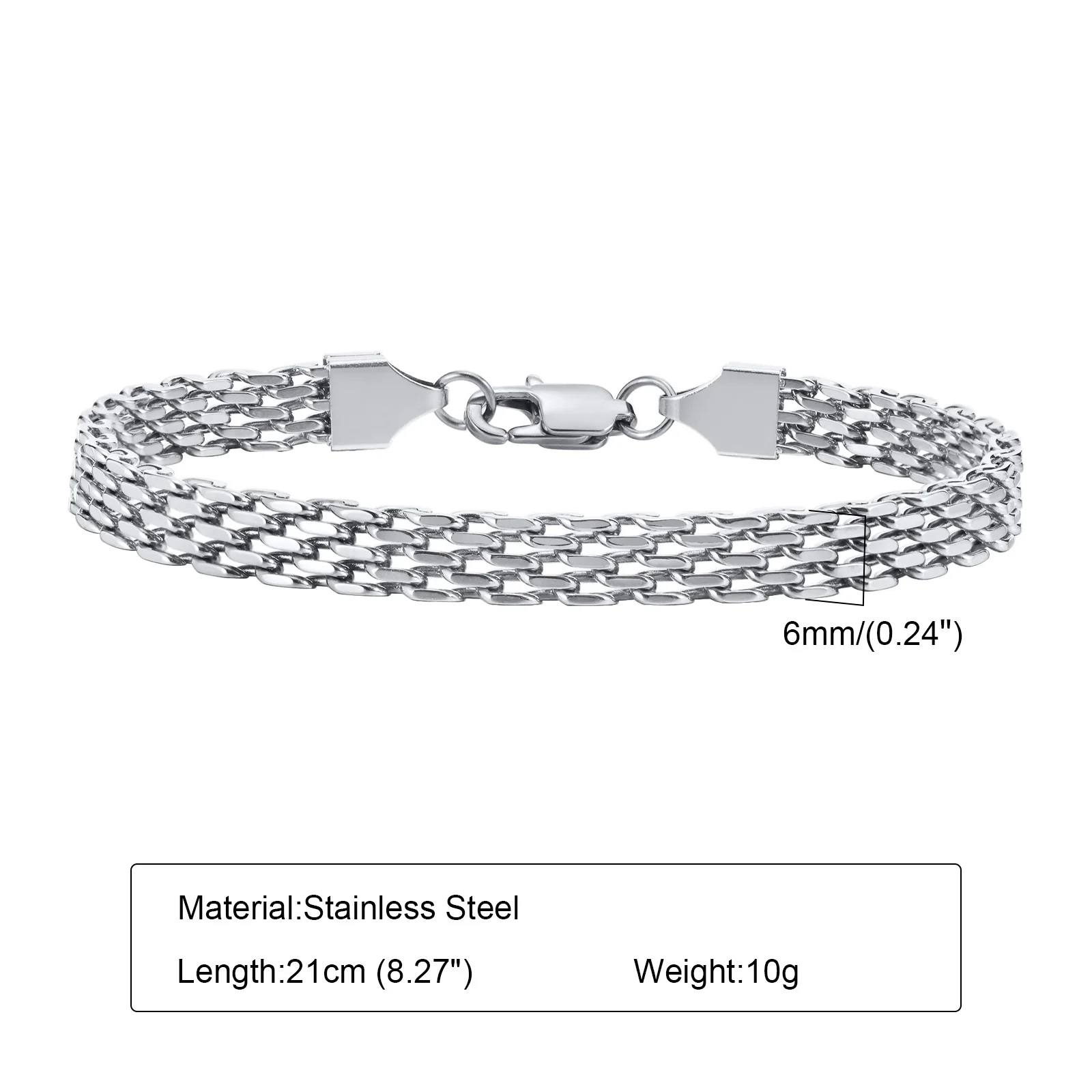 Punk Silberfarbene Herren-Kettenarmbänder, Hip-Hop Edelstahl Geflochtenes Gliederarmband, Klassischer Metallschmuck Geschenk für Ihn Papa
