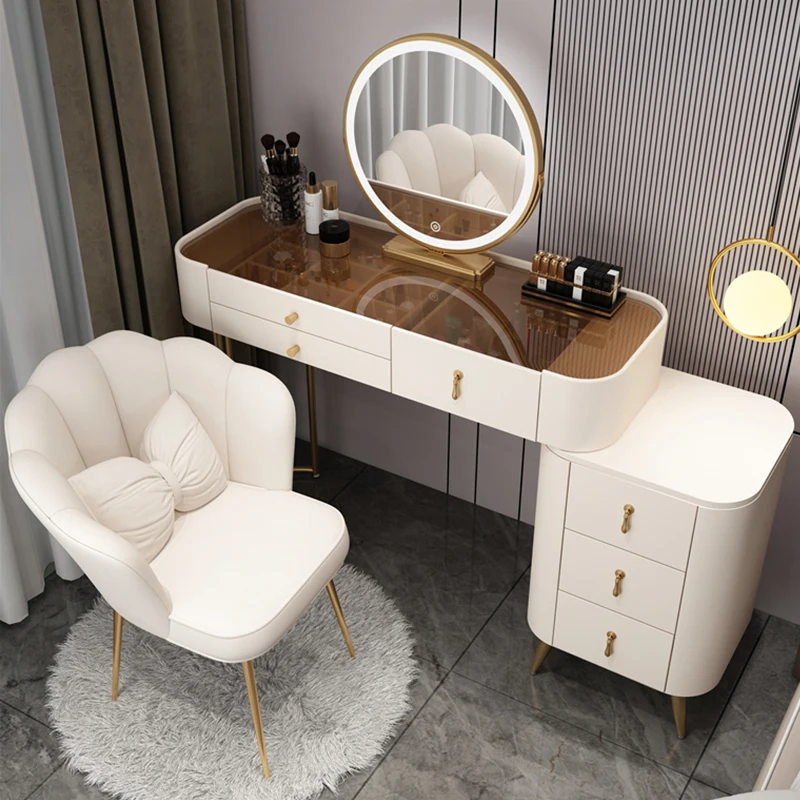 

Simple Modern Dressing Table Glass Wood Drawer Luxury Makeup Dressing Table Small European Stroage Tocador Maquillaje Bedroom