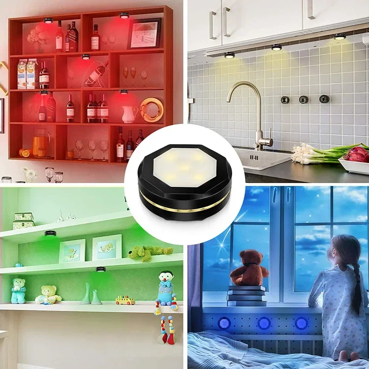 16 Colors LED Under Cabinet Light Battery Powered Wall Lamp Wireless Touch Sensor LED Puck Lights For Kitchen Closet Night Lamp