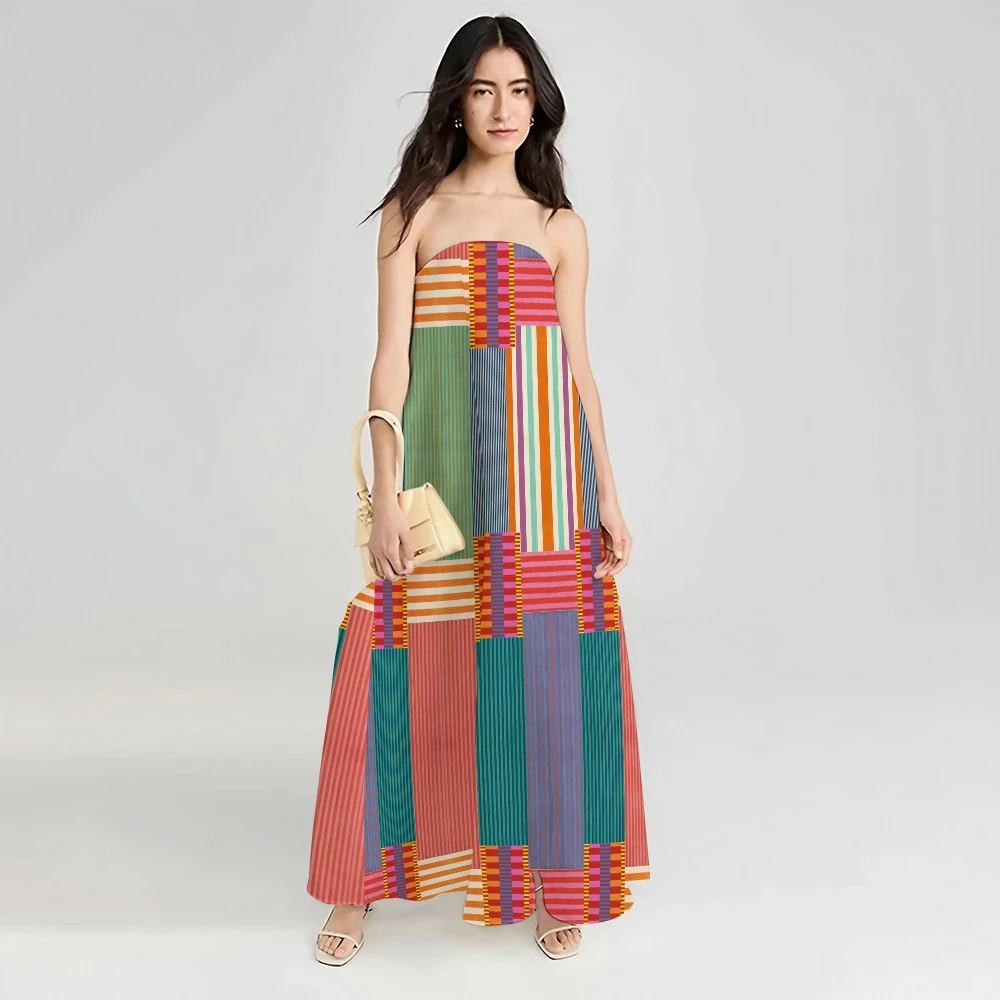 Morandi Matching Colors Modaling Striped Long Strapless Dress Traf Fashion Stylish Elegant Matching Dress Woman's Chic Outfit