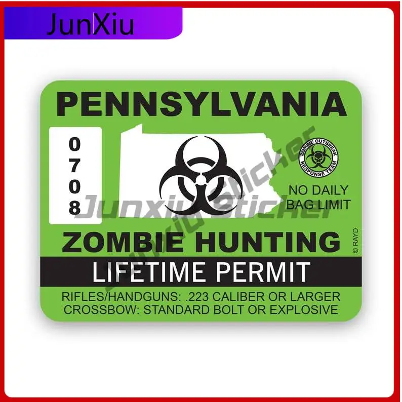 

Pennsylvania Zombie Hunting Permit Sticker Uv Protected Decals Auto Decor Car Sticker Vinyl Decal Die Cut Sun Protection