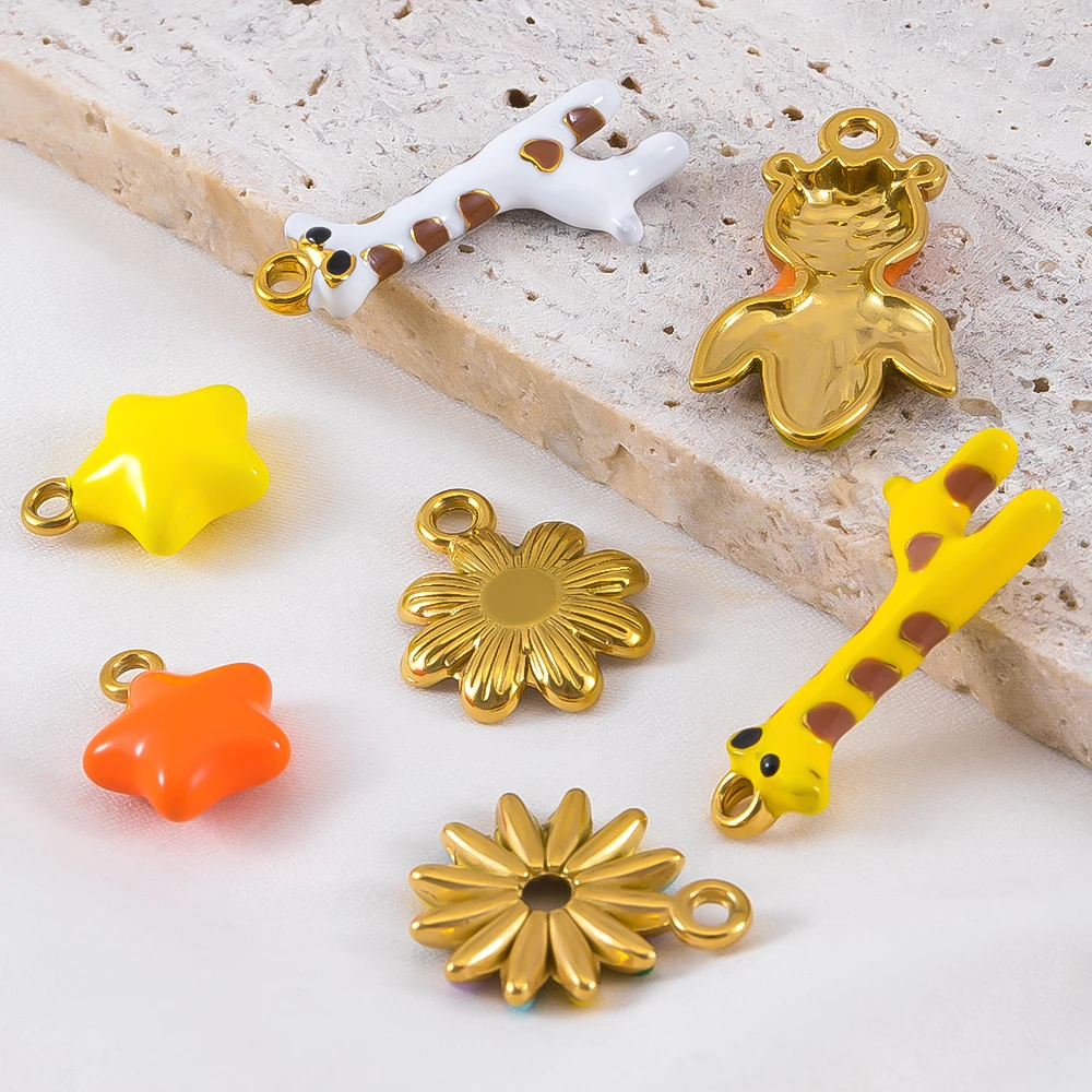 2pcs Stainless Steel Animals Pendant Flower Elephant Shell Goldfish Star Necklace Earring Charm for Jewelry Making Birthday Gift - Detail 1