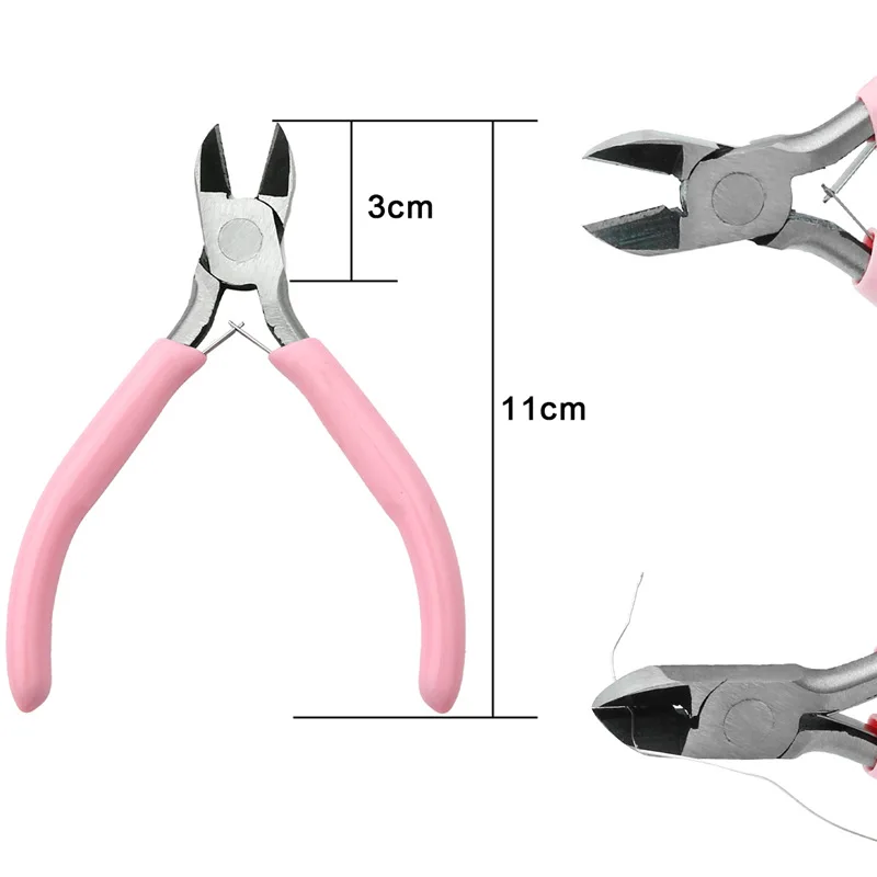 Pink Handle Nickel Iron Single Section Round Concave Pliers Handmade Jewellery Hardware Making Tool Sharp Nose Diagonal Portable