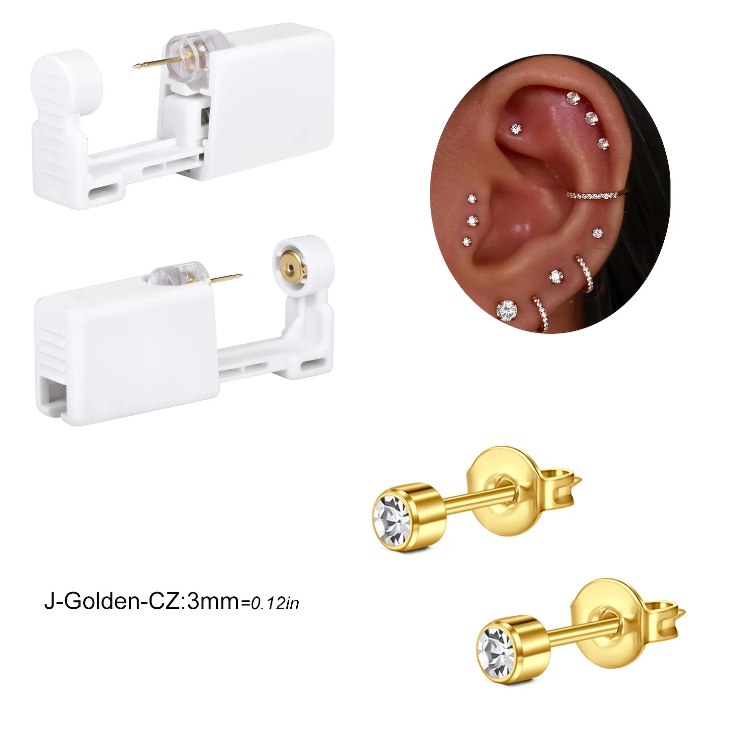 2 Sätze Ohrpiercing-Set, Einweg-Ohrpiercing-Pistolen-Set, selbstpiercingende Pistole und eingebaute Ohrringe, Ohrstecker-Pistole