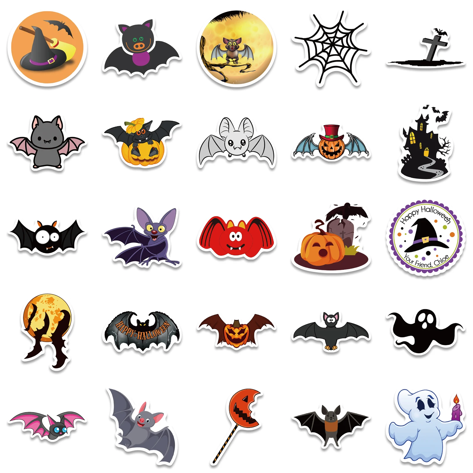 ハロウィン パンプキン かわいい ゴースト バット スパイダー ステッカー 面白い & クリエイティブ グラフィティ デカール スクラップブッキング、ジャーナル、文房具用 50枚