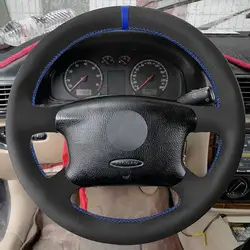 For VW Golf 4 MK4 1998-2004 Passat B5 1996-2005 Hand Stitched Car Interior Steering Wheel Cover Leather Trim blue line Blue bar