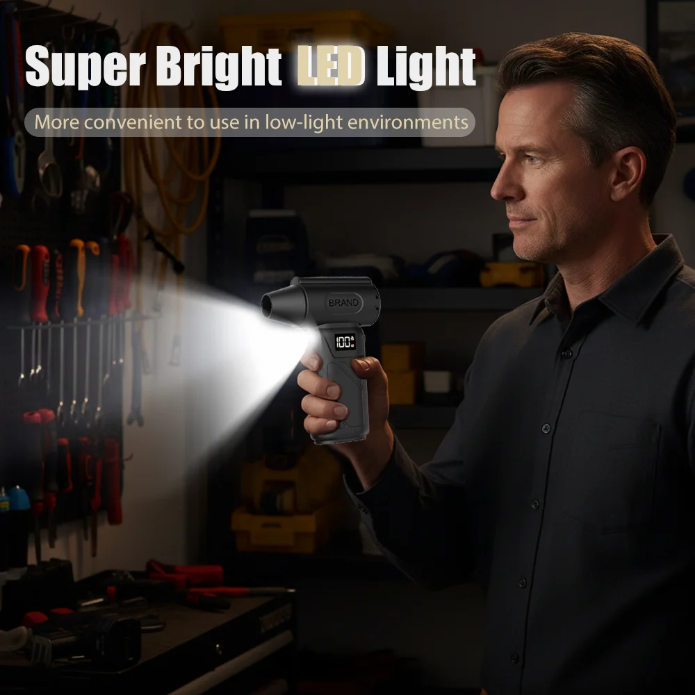 Ventilador Turbo ajustable de 5 velocidades con pantalla de batería de luz Led potente soplador de aire plumero de aire comprimido para coche/PC/limpieza del hogar