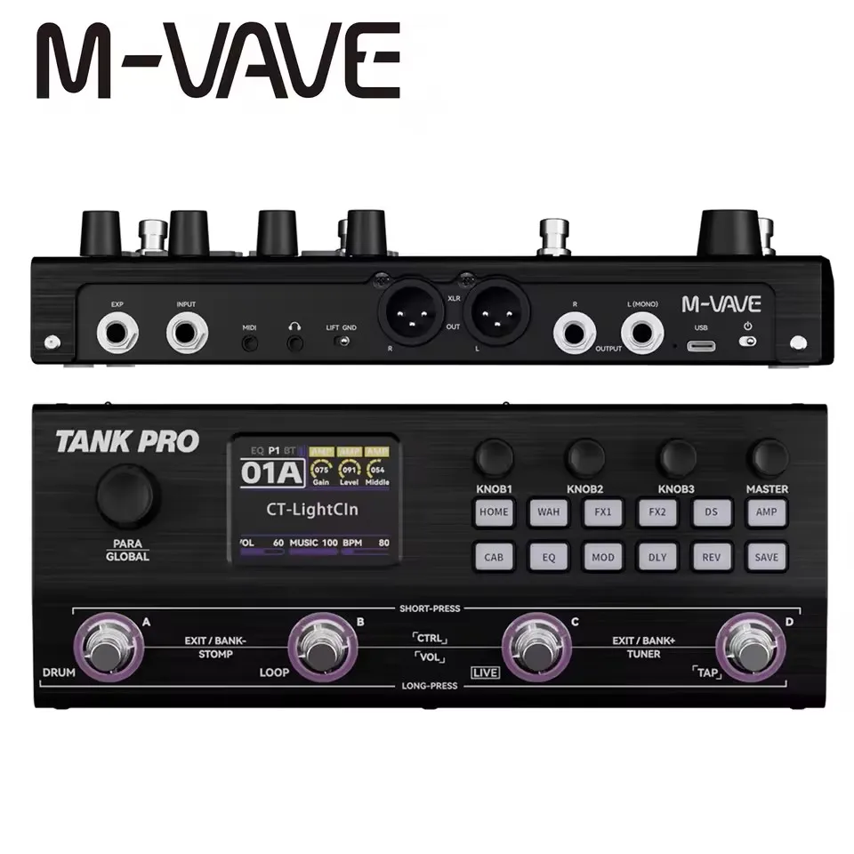 Гитарный мультиэффект-процессор M-VAVE TANK PRO: 300+ эффектов, 90 усилителей, 90 IR кабинетов, USB-аудиоинтерфейс, лупер, драм-машина, XLR-выход