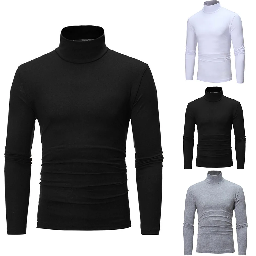 Jersey ajustado de manga larga con cuello alto para hombre, Jersey de punto elástico cálido, suéter de lana con cuello alto para hombre, jersey de cuello alto