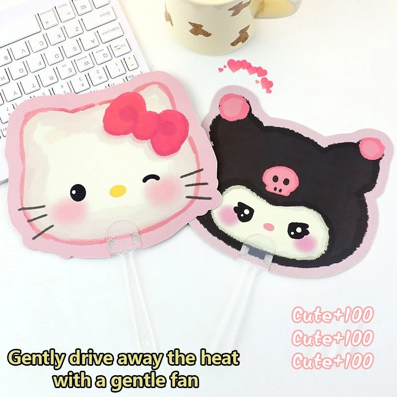 Sanrio Anime Handcranked Cartoon Small Round Fan Portable Handheld Fan Essential For Summer Outings Creative Girl Gifts