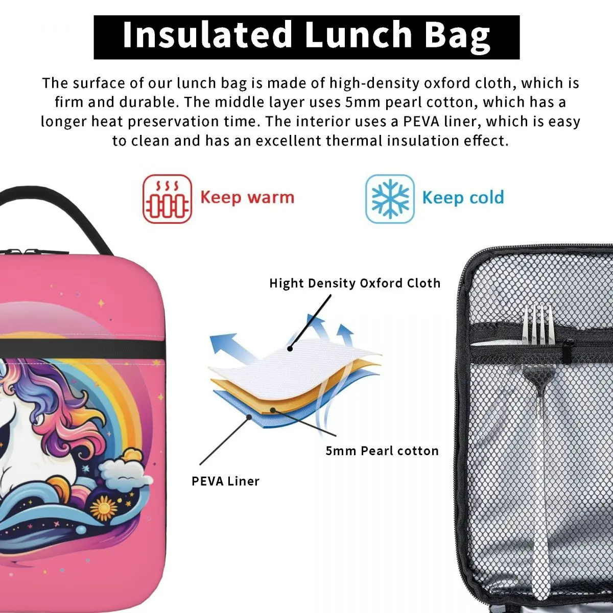 Fantasy Unicorn Dreams Thermal Insulated Lunch Bags for Office Reusable Bento Box Cooler Thermal Food Box