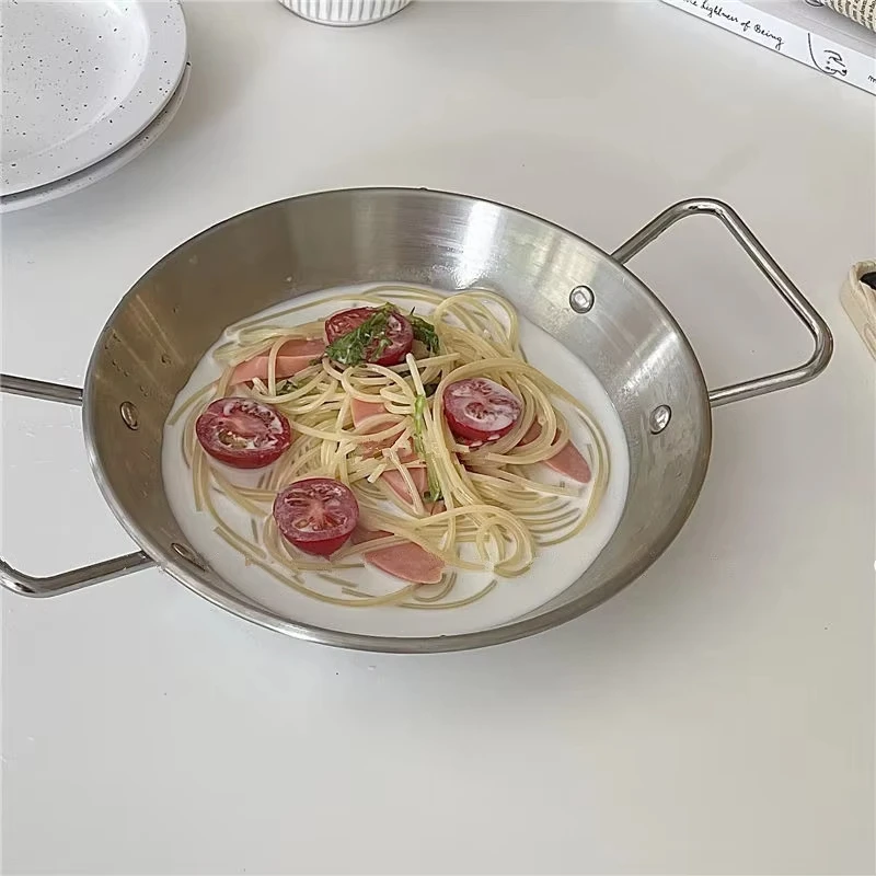 

Cutelife Ins Round Stainless Steel Silver Dinner Plates Dinnerware Dessert Food Cake Plate Kitchen Pizza Serving Dishes Plates