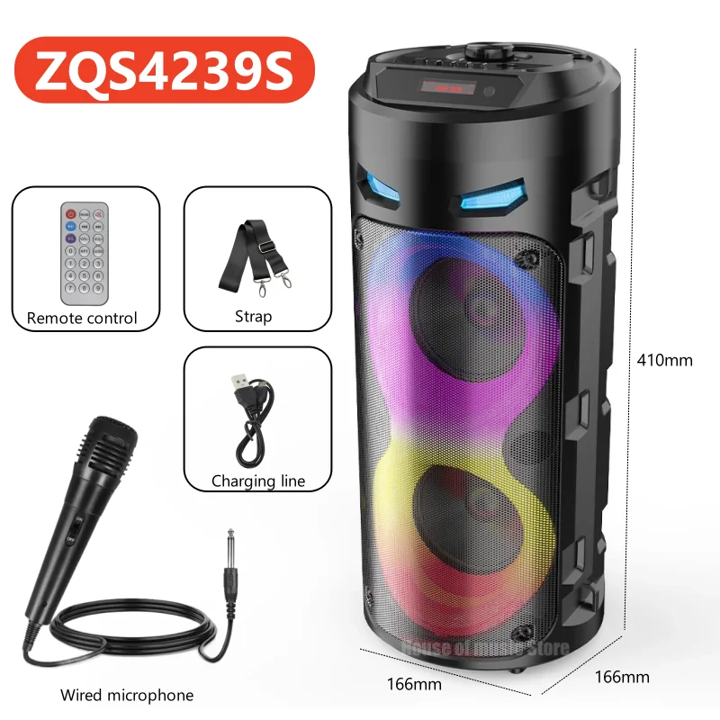 Big Power Stereo Column Sound Portable Subwoofer Bass Party Karaoke Speakers Wireless Bluetooth with Wired Microphone ZQS4239S