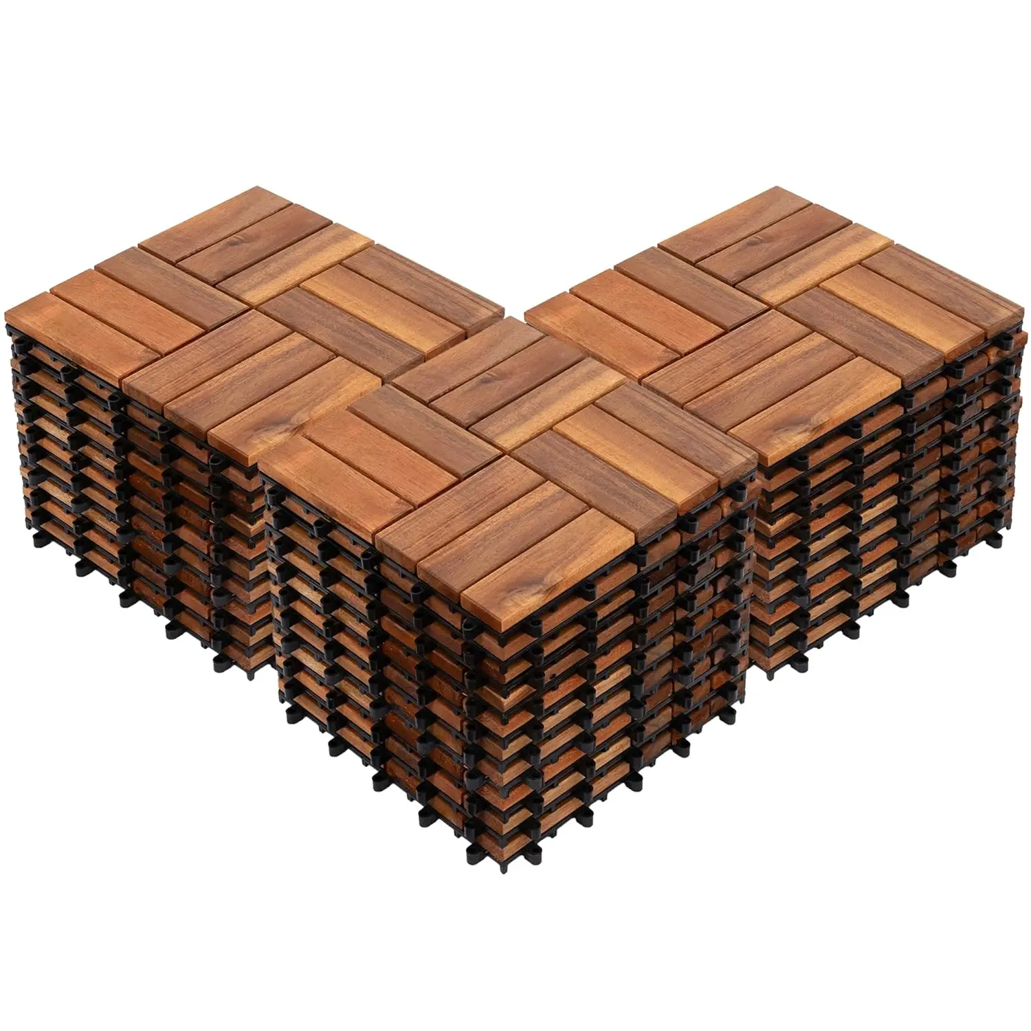 

Bliss Outdoors Hardwood 12-Slat Interlocking Deck Tiles, Acacia Wooden Waterproof Patio Flooring for Balcony Indoor and Outdoor,