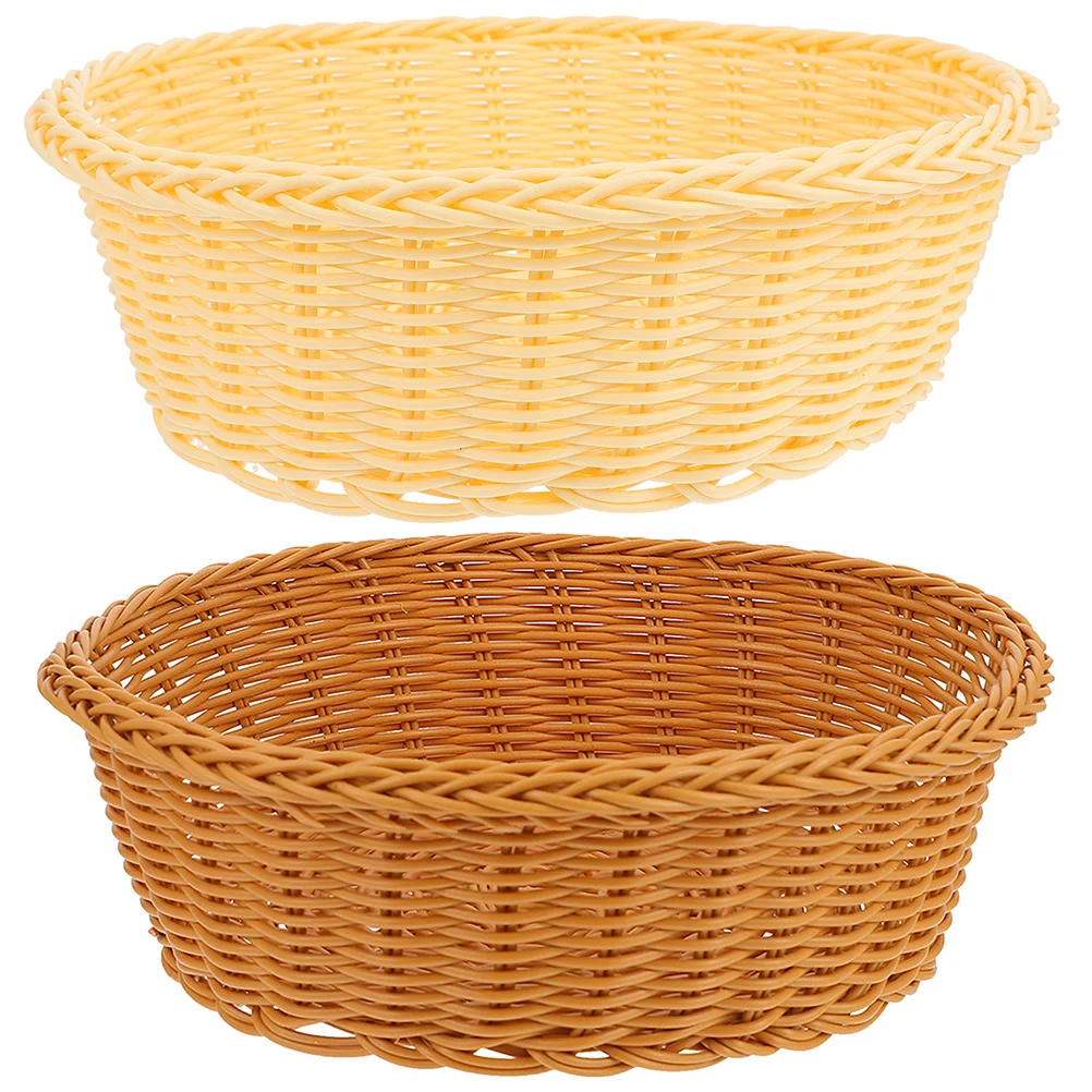 2 Pcs Storage Basket Tabletop Baskets Small Bread Warming Household Rustic Bowl Plastic Rattan Fruit Daily Sundries Round