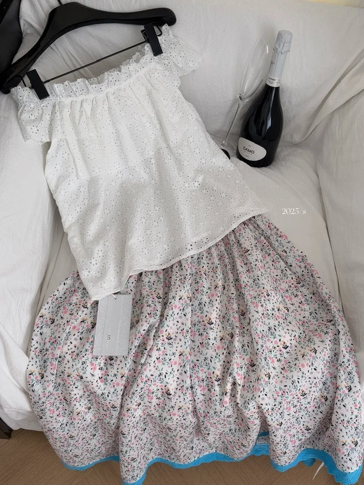 

Retro Sle One oulder Hollow out Floral Hook irt And High Waist Floral Print Skirt Women's Matching Set Summer 2025