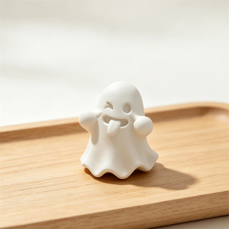 2PCS Halloween white ghost desktop decoration, funny and tongue teasing expression, micro landscape decoration, small ornament