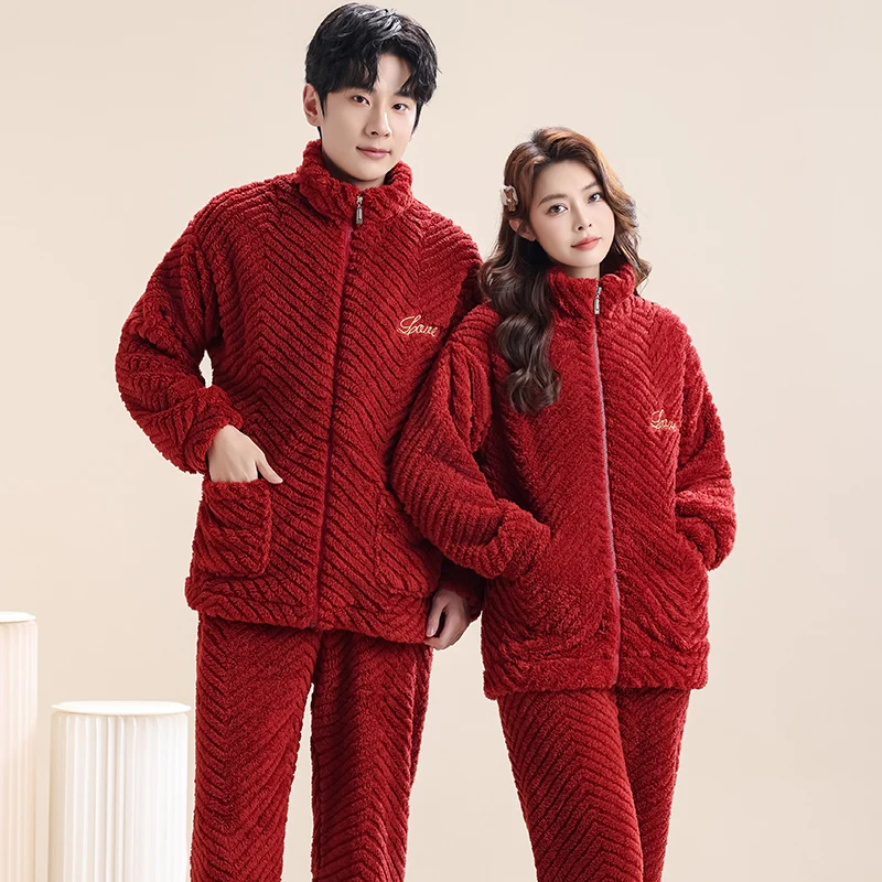 Ensemble de pyjama en velours imbibé de glouton pour les lieux d'amoureux, vêtements de nuit chauds, vêtements d'intérieur de salon, vêtements de maison, optique, Krasnojamas, automne, hiver